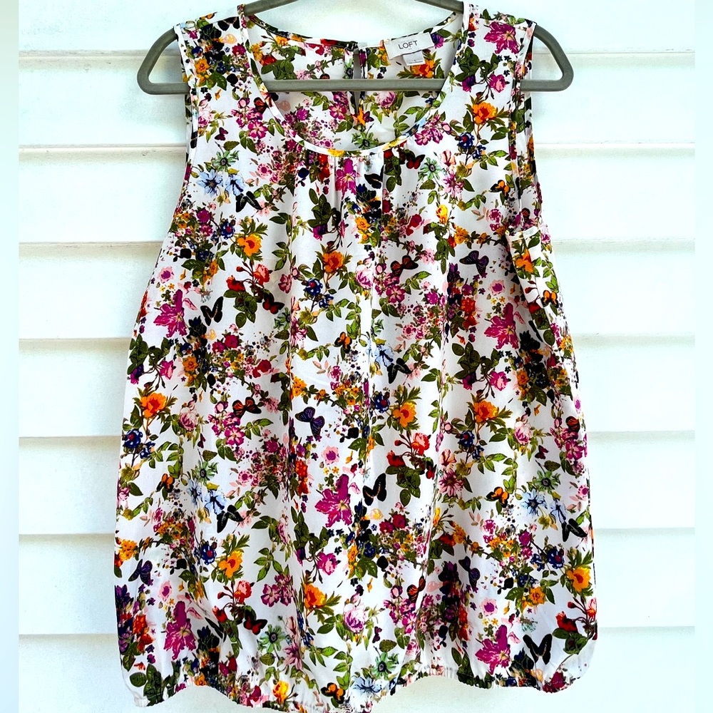 Ann Taylor Loft Womens Sleeveless Top multicolor  butterfly pattern